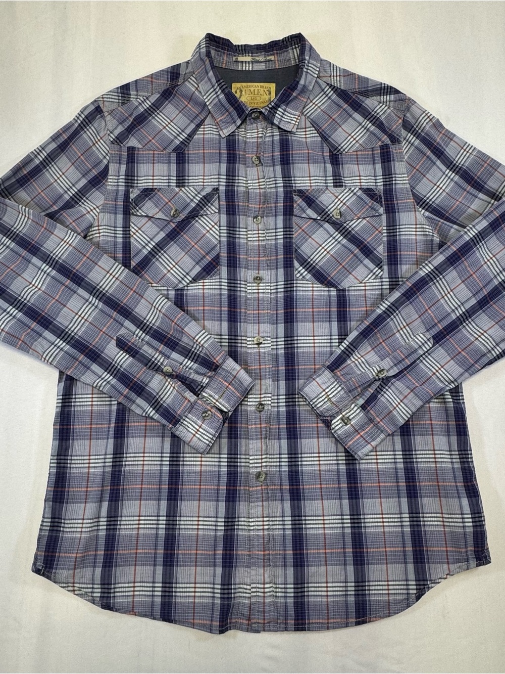 Forever 21 Men's Plaid Button-Down Shirt - Blue, Gray, Red Accents